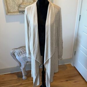 White House Black Market long open drape cardigan ribbed light tan natural Sz S